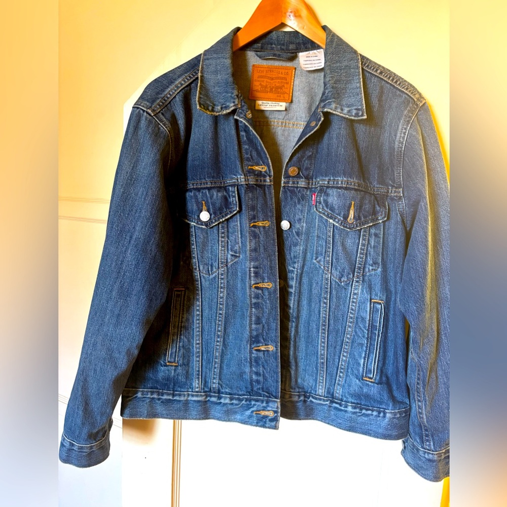 Levis Jean Jacket Womens Large Blue Denim Premium Western Country Trucker Boho